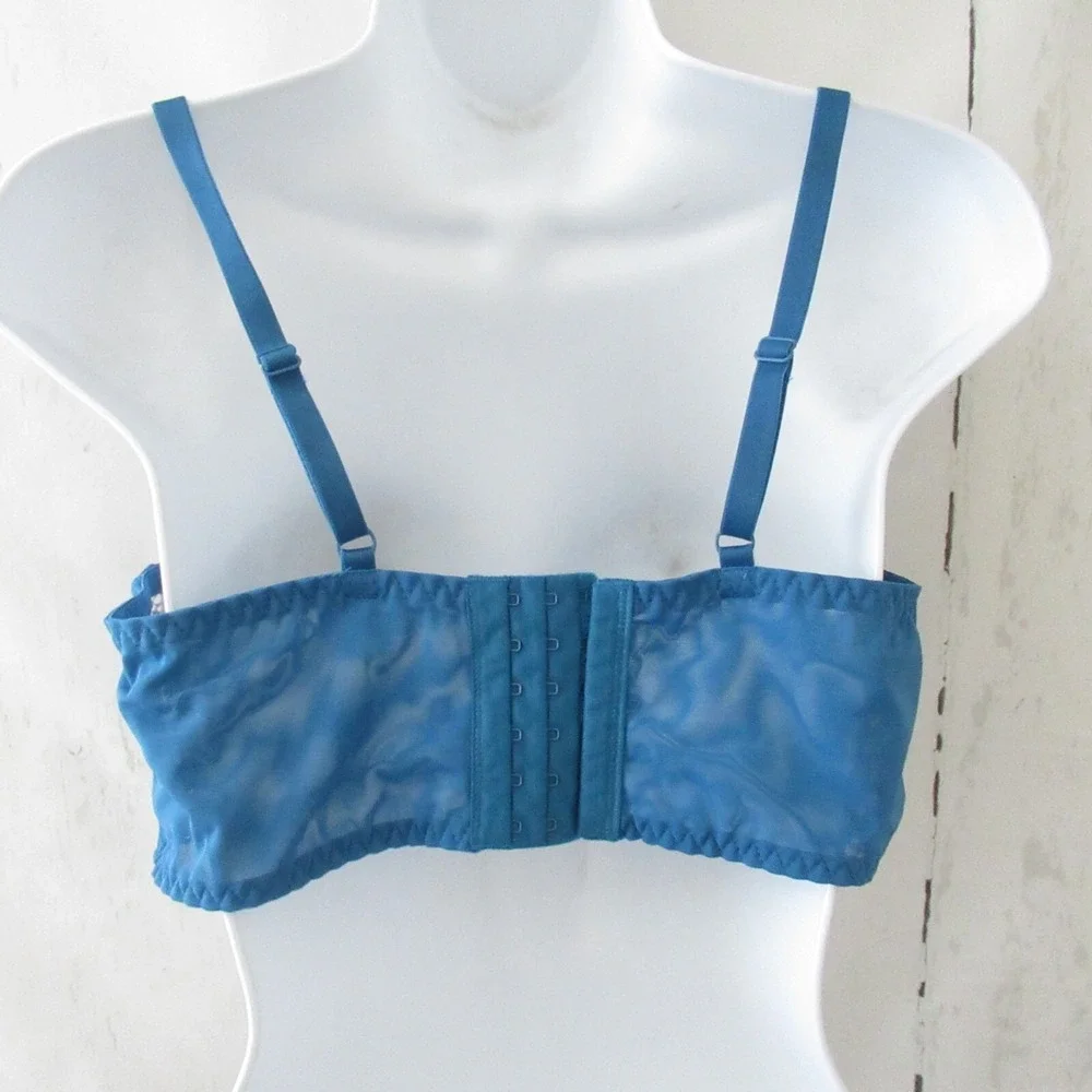 Adore‎ Me Bra 36C Blue Lace Heart Embroidered Push Up Underwire Back Closure